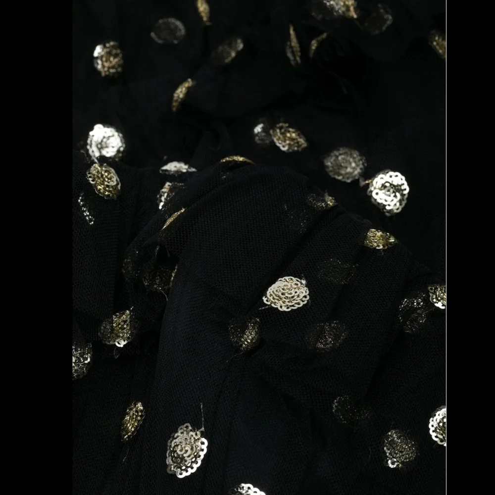 Marchesa Notte Off Shoulder Polka Dot Sequin Gown - Picture 5 of 12